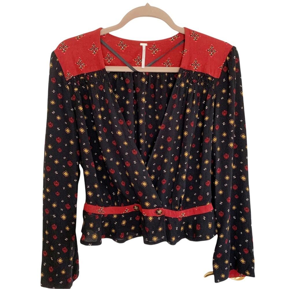 Free People Black Where We Roam Blouse Small